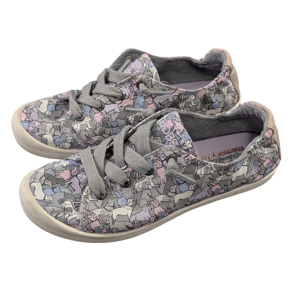 Skechers Bobs Dogs Beach Bingo Sneaker Womens 6.5 Gray‎ Slip On Casual Travel